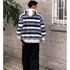 美式复古撞色条纹连帽毛衣男潮高级感慵懒风针织衫外套MY3666-p58，男装针织衫/毛衣，星座1008