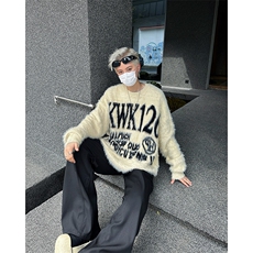 美式字母提花毛衣男秋冬宽松慵懒风马海毛情侣针织衫MY95266-p58，男装针织衫/毛衣，星座1008