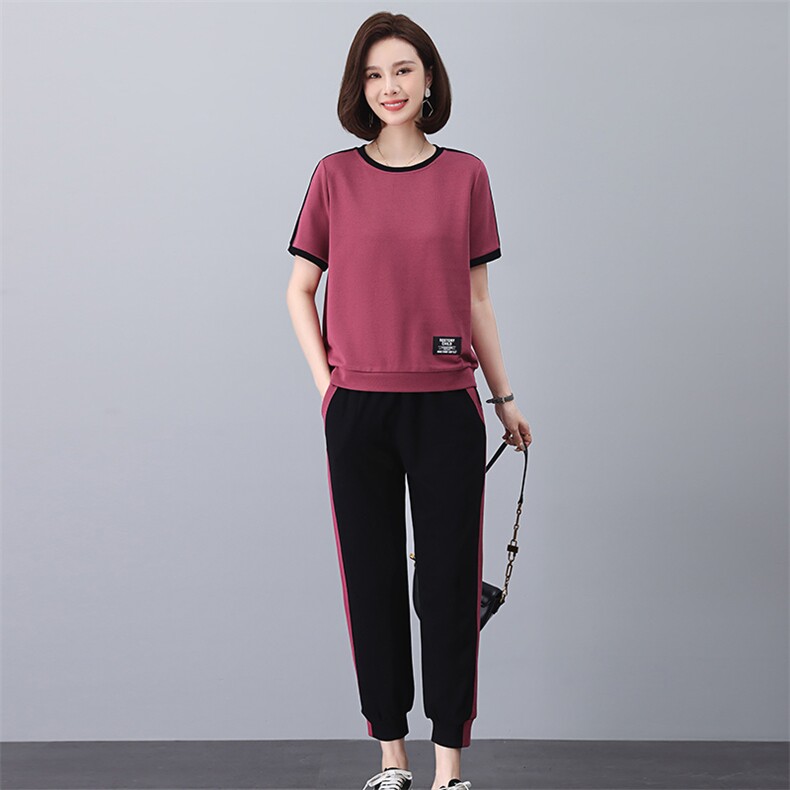 2025年新款夏季套头女休闲韩版宽松撞色套装,女装套装/套裙,独衣靓