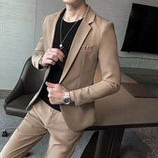 纯色小西服套装长袖西装西裤两件套无头风A328-20335-P165，男装西服套装，星座406