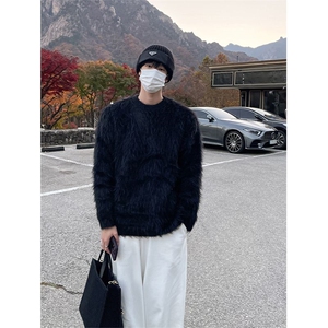 秋冬纯色保暖内搭针织衫男潮牌复古宽松软糯毛茸茸毛衣LV022-P55,奶茶色毛衣怎么搭配衣服图片