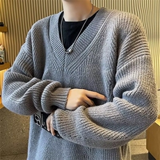 v领针织衫毛衣男秋季美式复古慵懒风高级感上衣纯色潮牌线衣外套，男装针织衫/毛衣，星座1013