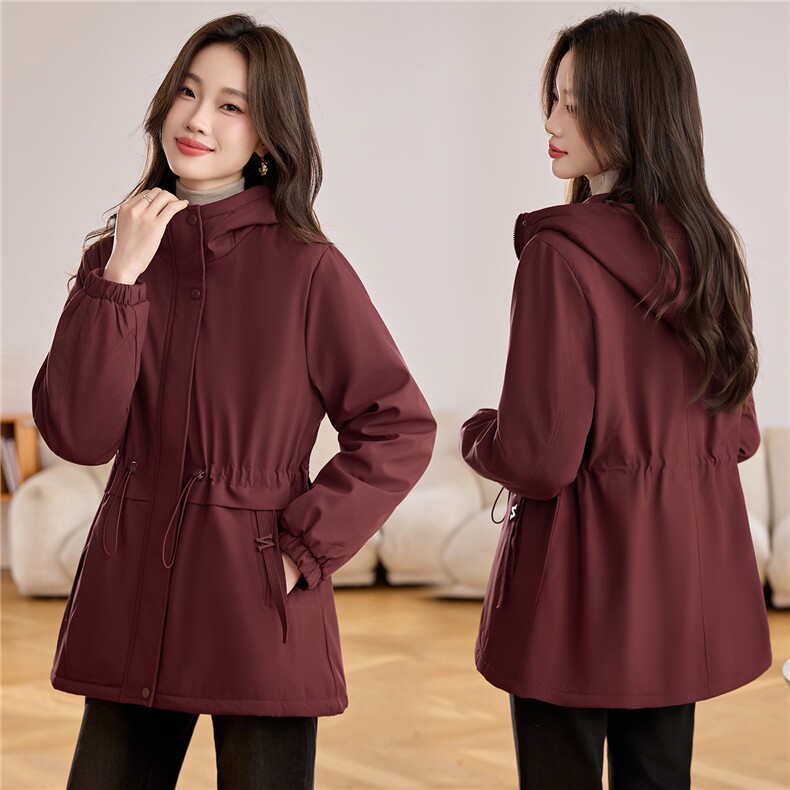 现货派克服加绒加厚保暖洋气收腰显瘦2025冬季女中长款外套，女装派克服，木橙西子