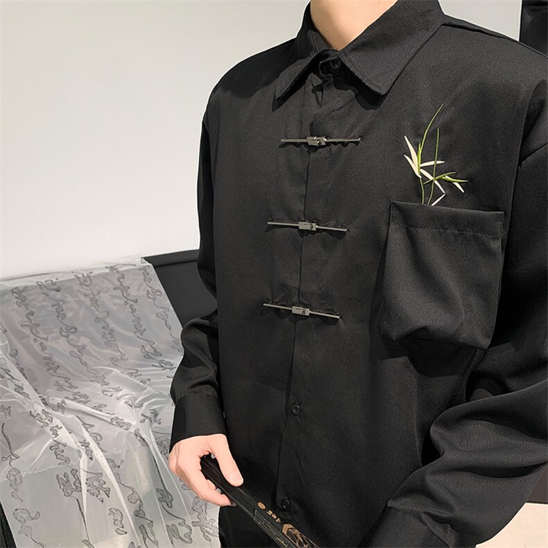 秋季新款港风中式高质量刺绣手工缝骑兵斜翻领长袖衬衫ZC763-P45,男装衬衫,星座313A(原308A-2)