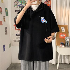 LD54262-P45NASA连帽短袖t恤男大码胖子带帽五分袖中袖海报风，男装T恤，电商A040