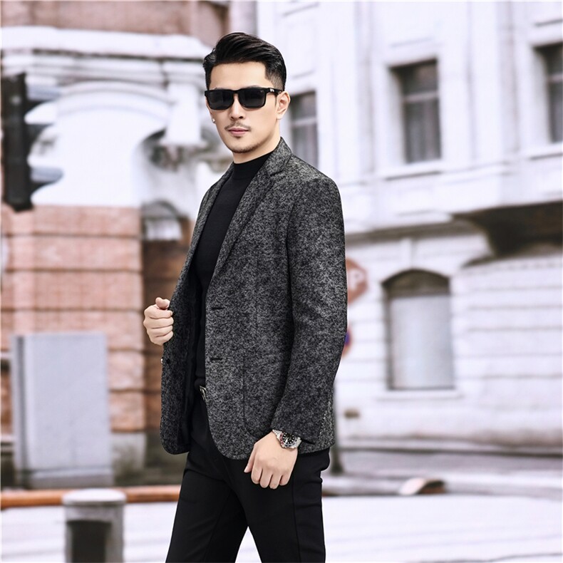 春秋款男士绵羊皮西服真皮休闲外套中年男装百搭通勤夹克砾霜纹,男装夹克,电商B360A（原721A）