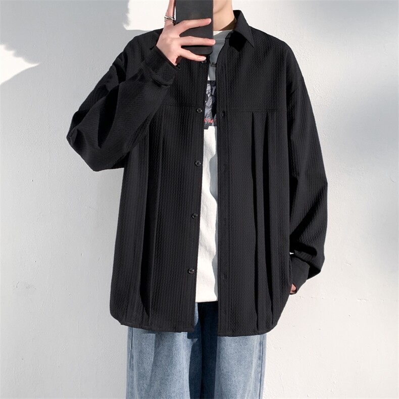 复古褶皱长袖衬衫男士春秋季新款宽松休闲外套A406C6025特P55,男装衬衫,星座309（原A406）
