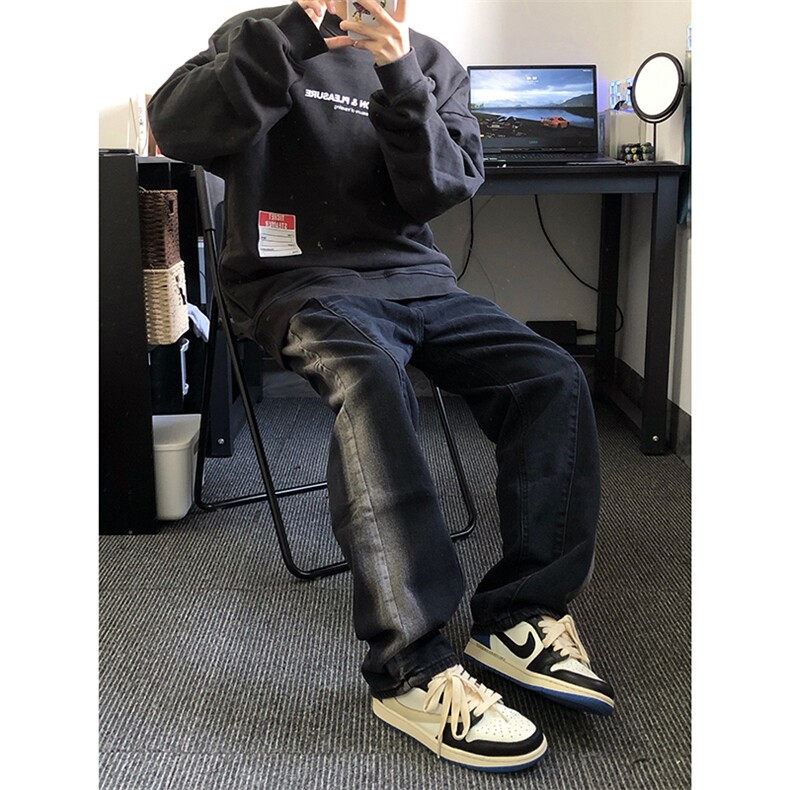 秋季美式ins高街hiphop重工艺水洗直筒牛仔裤货号K692P55图片