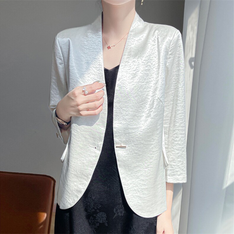 西装外套百搭时尚简约高级光泽感缎面小西服外套气质女，女装短外套，源达羊绒