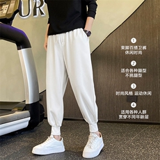 薄款冰丝裤子男夏季高级感痞帅休闲潮流韩版束脚裤WK20-1特批-22，男装休闲裤，星座718-1