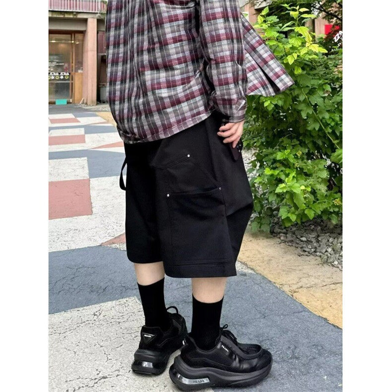 W9761-P43网图现货日系工装风松紧腰宽松高腰纯棉五分裤潮,男装牛仔裤,星座1608-2
