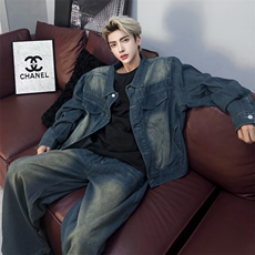 (图）牛仔外套男水洗做旧夹克直筒宽松套装2627-P115，男装工装外套，星座910-5