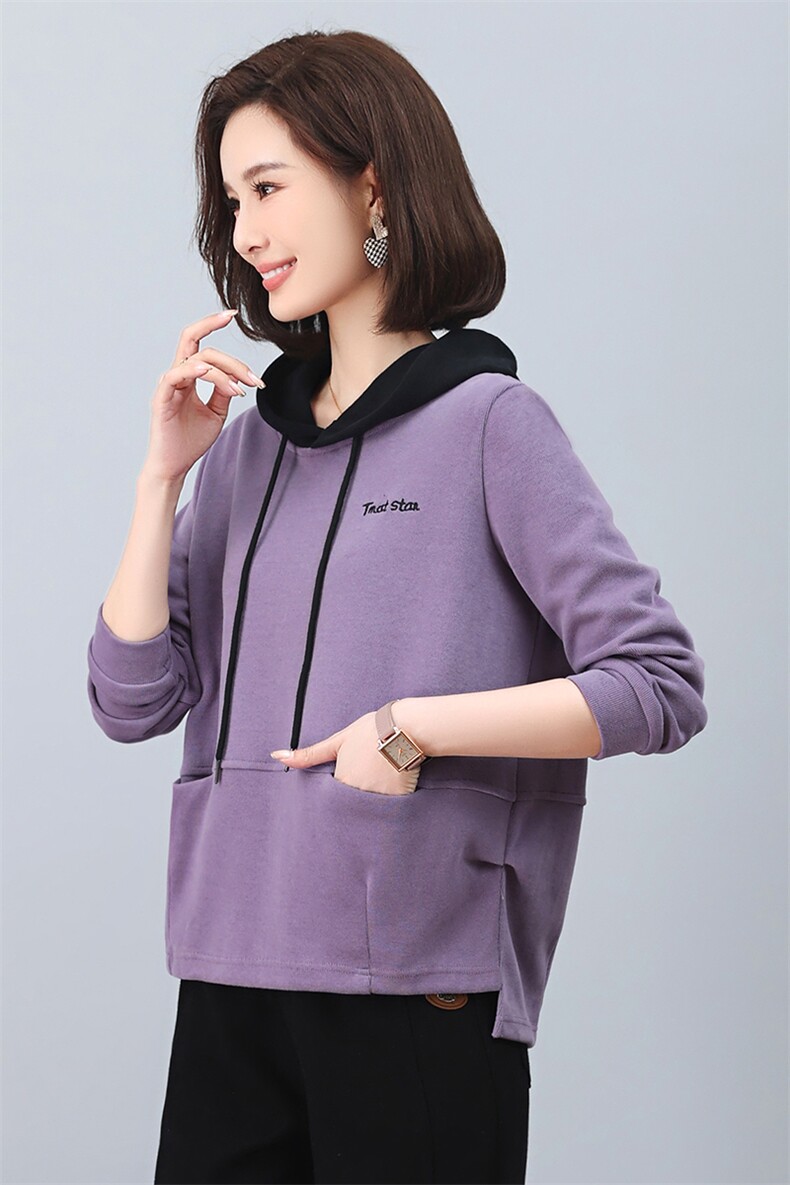 早秋连帽卫衣女春秋2024春秋季新款女士外套小个子妈妈短款上衣,女装卫衣/绒衫,涵誉