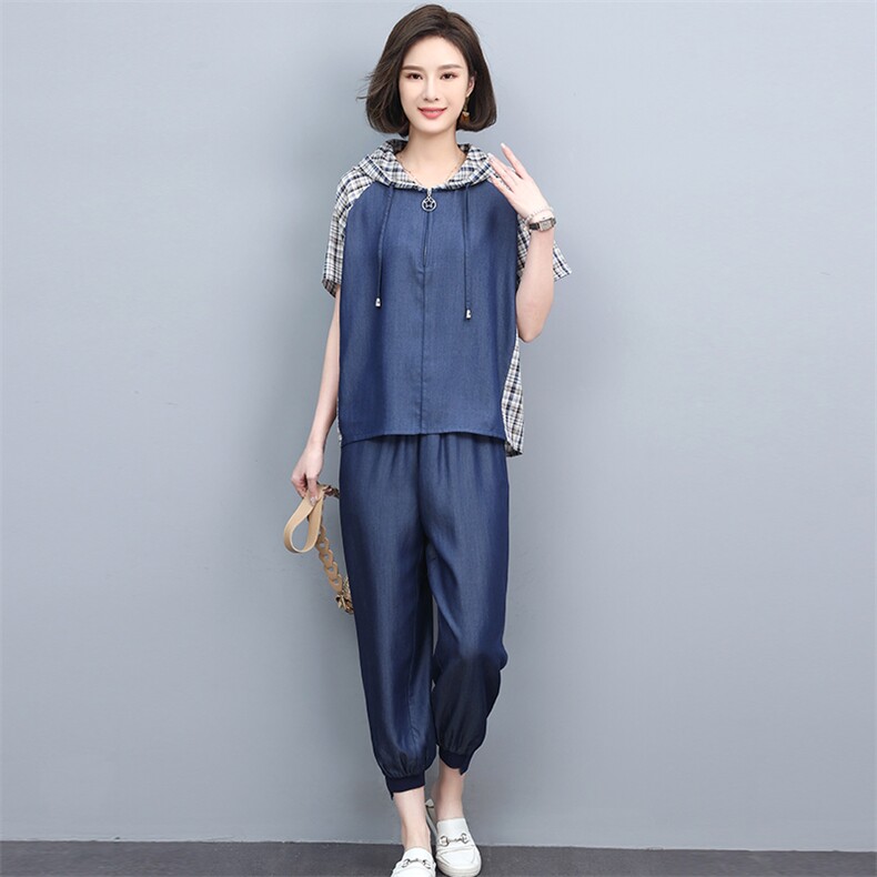 大码牛仔套装女2025夏季新款时尚洋气减龄休闲天丝中年妈妈两件套,女装套装/套裙,忆绮罗