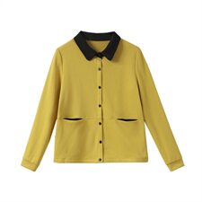 秋季短款外套polo领2021新款修身显瘦单排扣拼色上衣40-49周岁，女装短外套，伊满意