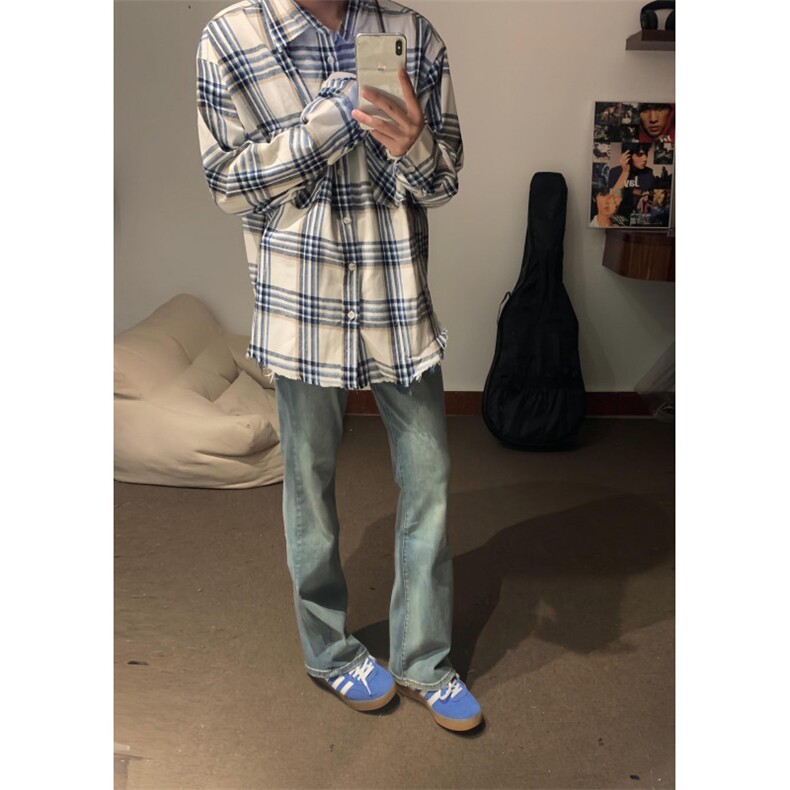 【有货】cleanfit毛边黑白格子衬衫设计感破坏衬衣C909LL-特P50,男装衬衫,星座1007（原301D）