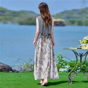 女两件套通用休闲无袖牛仔碎花连衣裙2026夏季图片