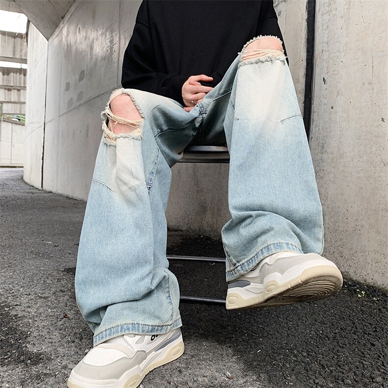 高街水洗复古直筒破洞牛仔裤ins潮流休闲裤子男N0854-P45,男装牛仔裤,星座308B-1