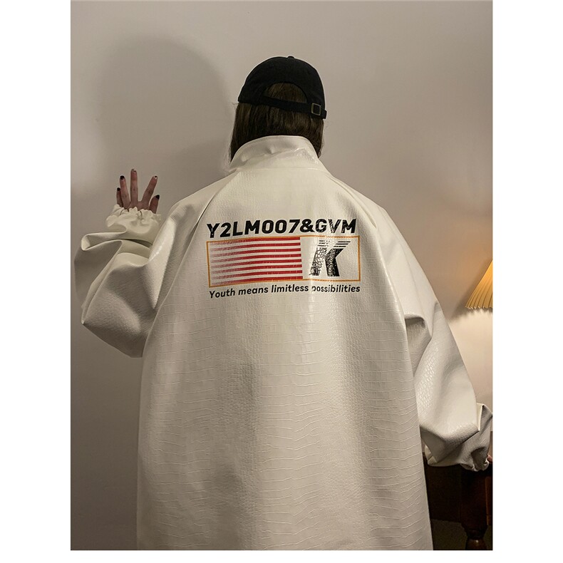 2026中性风鳄鱼纹印花字母图案大码M-5XL潮流夹克JK77742P85控128,男装夹克,星座227-7
