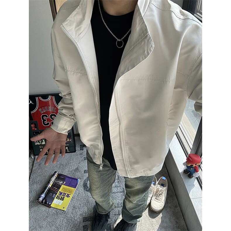 港风大码秋季新款美式褶皱设计感立领夹克MF1234特批55,男装夹克,星座213