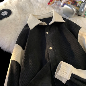 2025 春季新款 港风摆拍大码灯芯绒拼接衬衫M-5X HC24029-特P35图片