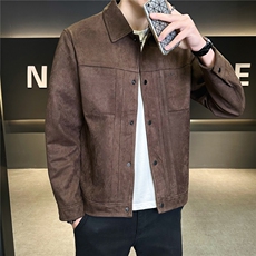 仿小牛皮翻领皮夹克春季男装皮衣C317-26516-P140卷后控188，男装夹克，电商C317