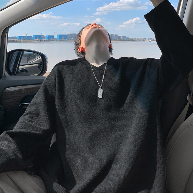 新款320g重磅V领抓毛肌理感慵懒风大码长袖T恤男T24510-特P40控78，男装T恤，电商A001-1