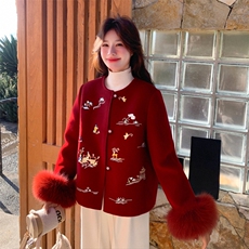 现货新款2183-P390-K569双面羊绒带袖毛狐狸毛可脱，女装双面呢大衣，然然