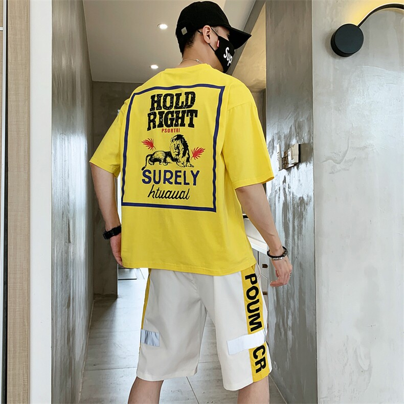 套装男短袖t恤夏季趣味印花宽松潮流衣服一套帅气夏装DS773T,男装T恤,电商A102