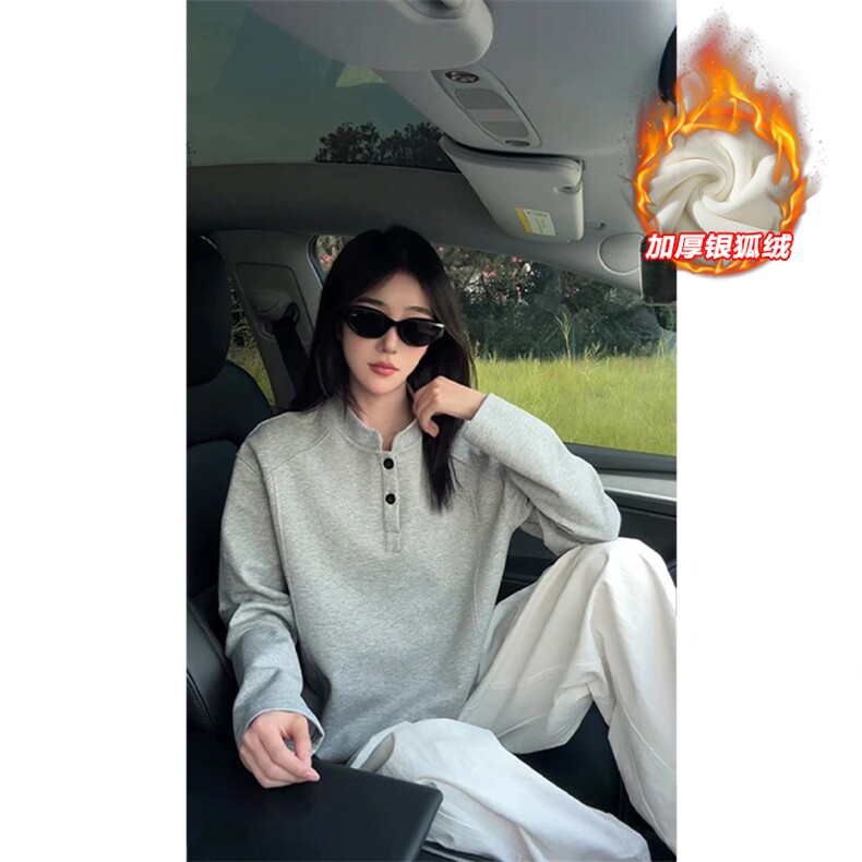 新款银狐绒亨利领350g重磅华棉长袖T恤男T24555J加绒-特P25控48,男装T恤,电商A001