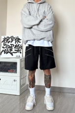 B221美式ins高街暗黑小众拉链宽松五分裤短裤LK23061-P50控68，男装休闲裤，电商B221