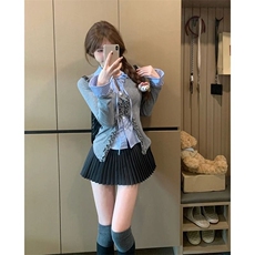 学院风春季穿搭设计感拼接假两件衬衫女大码胖mm气质修身辣妹上衣，男装Polo衫，星座1210-1