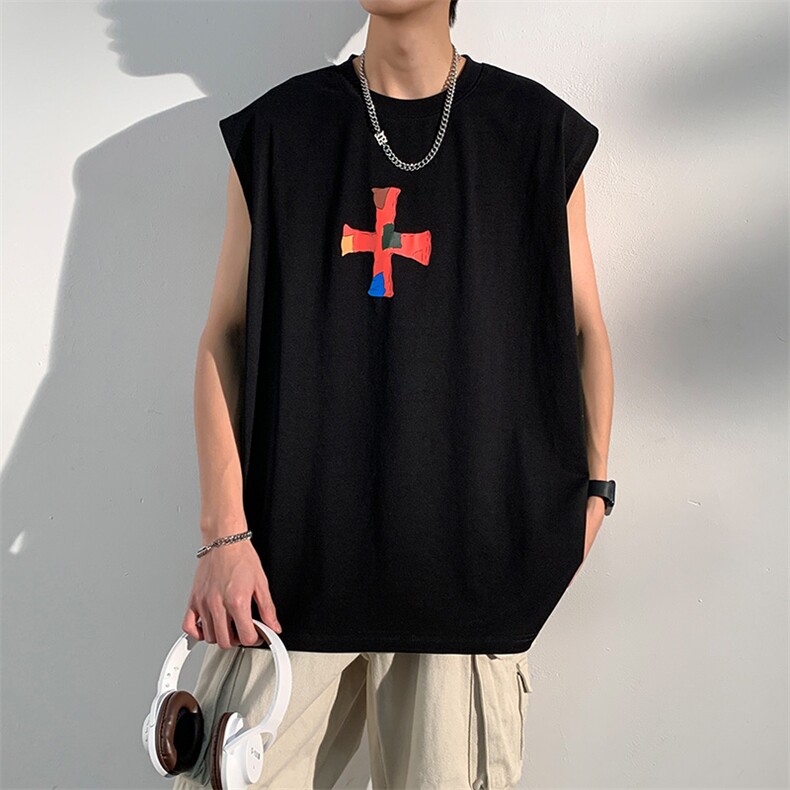 夏季港风t恤男宽松大码纯棉运动背心坎肩潮牌无袖BX011P27,男装背心/马甲,星座1204-3