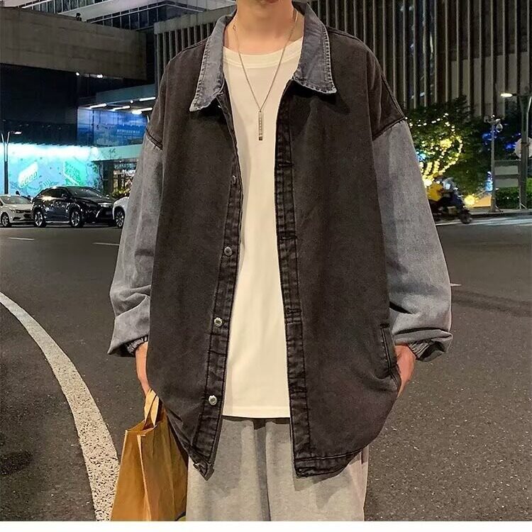 拼接牛仔外套男春秋款韩版日系炸街夹克复古休闲宽松ins潮牌上衣,男装工装外套,星座516A