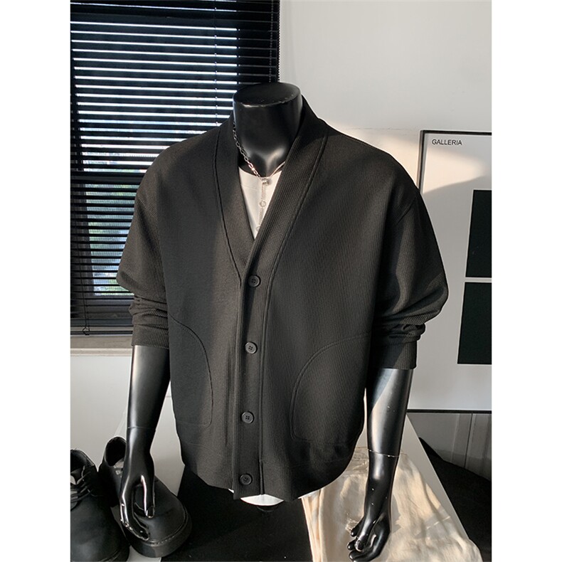 2026春季新款美式380g重磅华夫格针织V领开衫外套J6509-特P35控78，女装短外套，电商A001