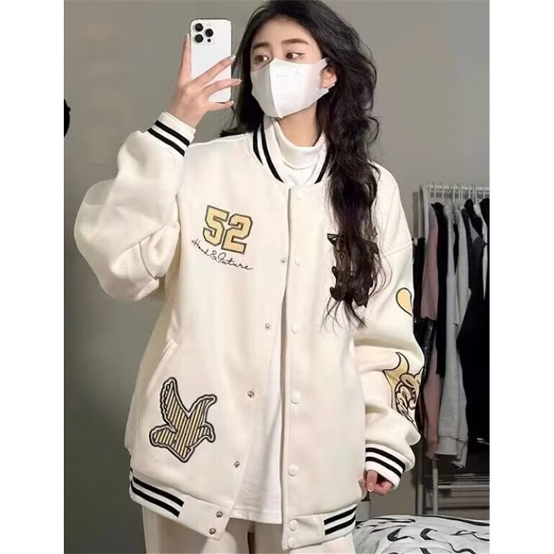 小熊刺绣棒球服外套少女2025秋冬中学生学院风卫衣外套JK39,女装短外套,星座1116A（原606A-3）
