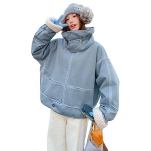 90绒羊羔毛拼接带围脖工装派克服羽绒服外套女2C325-585P325K478图片