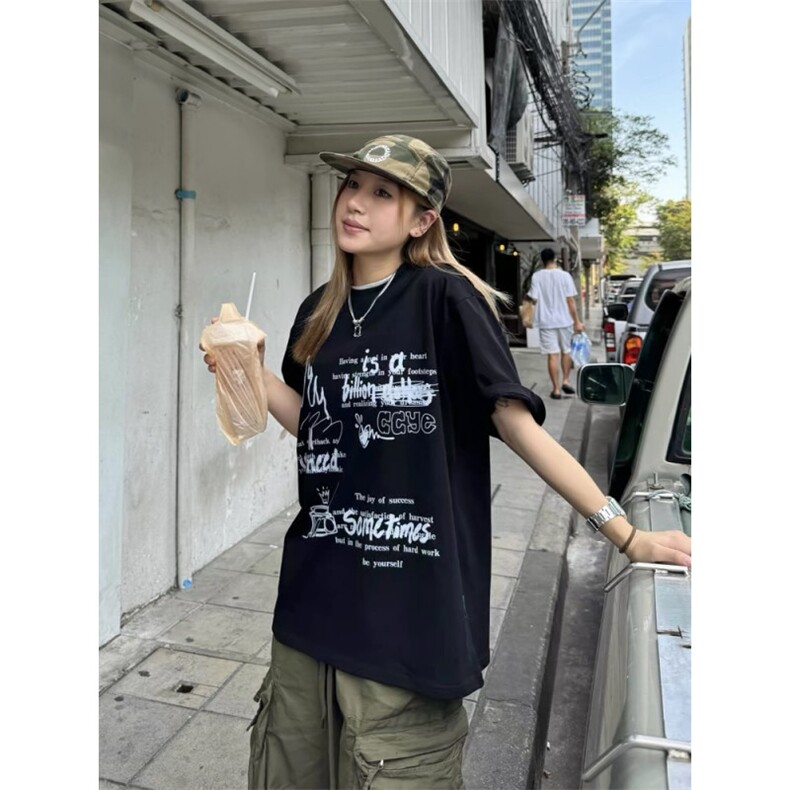 1506/QC15630/P40美式街头潮牌设计感手绘涂鸦复古T恤男女夏季,男装T恤,星座1506