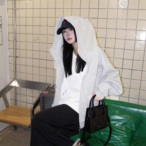 抖音得物高品质 26春装美式高街重磅宽松结构高领连帽卫衣外套W60图片