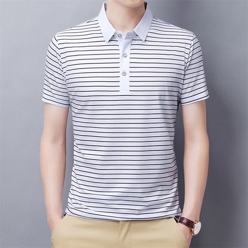 夏季新品休闲百搭宽松潮流翻领条纹上衣2023新款男士短袖运动服男,男装T恤,电商B212（原钱塘6029）