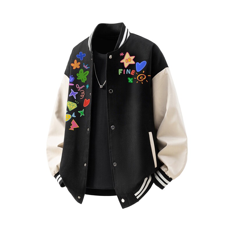 立体白底美式呢料印花设计M-5XL大码棒球服夹克男NL78104P69控108，男装夹克，星座227-7