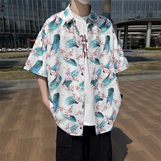 精品花衬衫大码男短袖夏季痞帅休闲上衣服外套翻领衬衣A012/P35，男装衬衫，电商A012
