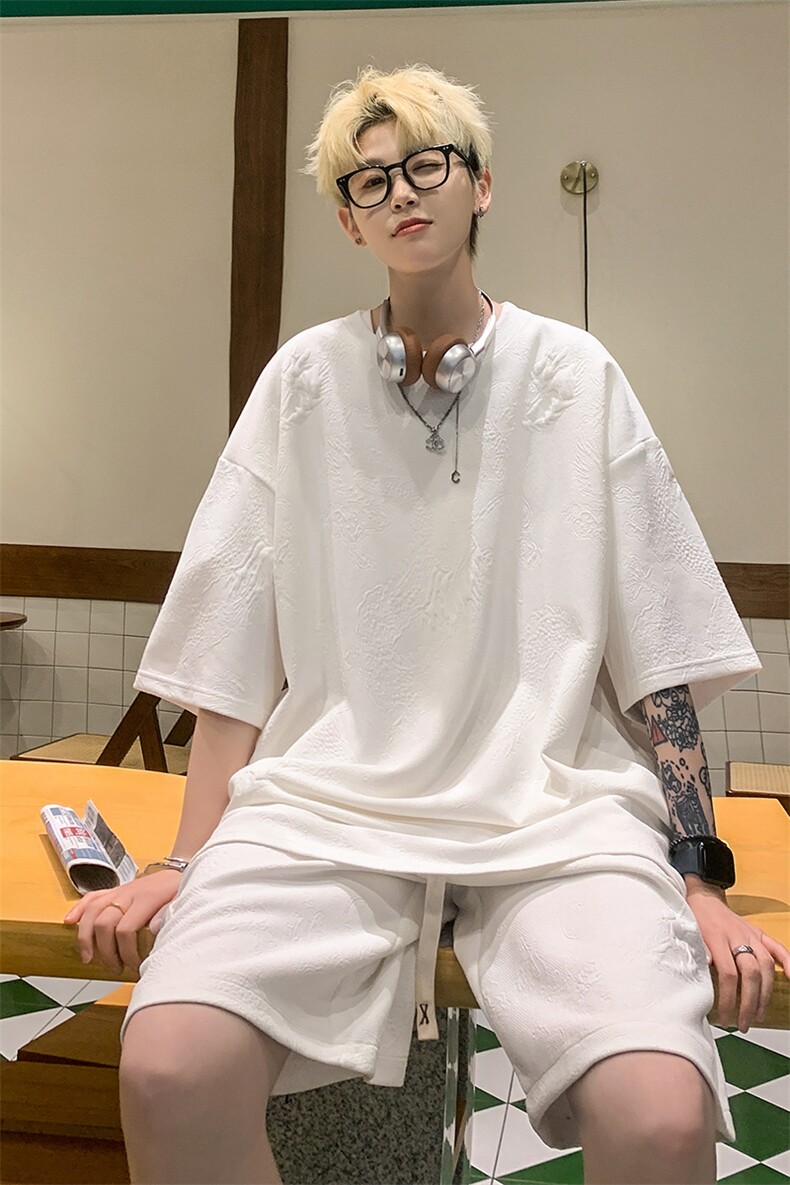量大优供视频新中式龙纹提花短裤短袖t恤男CP63TZ-特p：43,男装牛仔裤,电商B371
