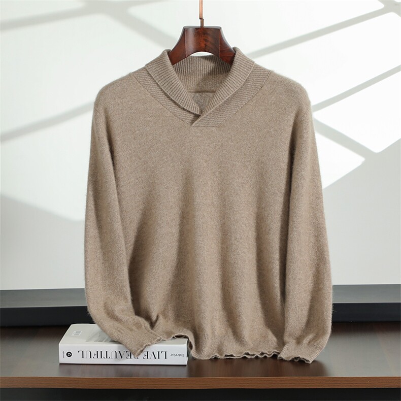 2025年秋季套头长袖常规款平面青果领休闲，男装羊绒开衫，飞邦羊绒