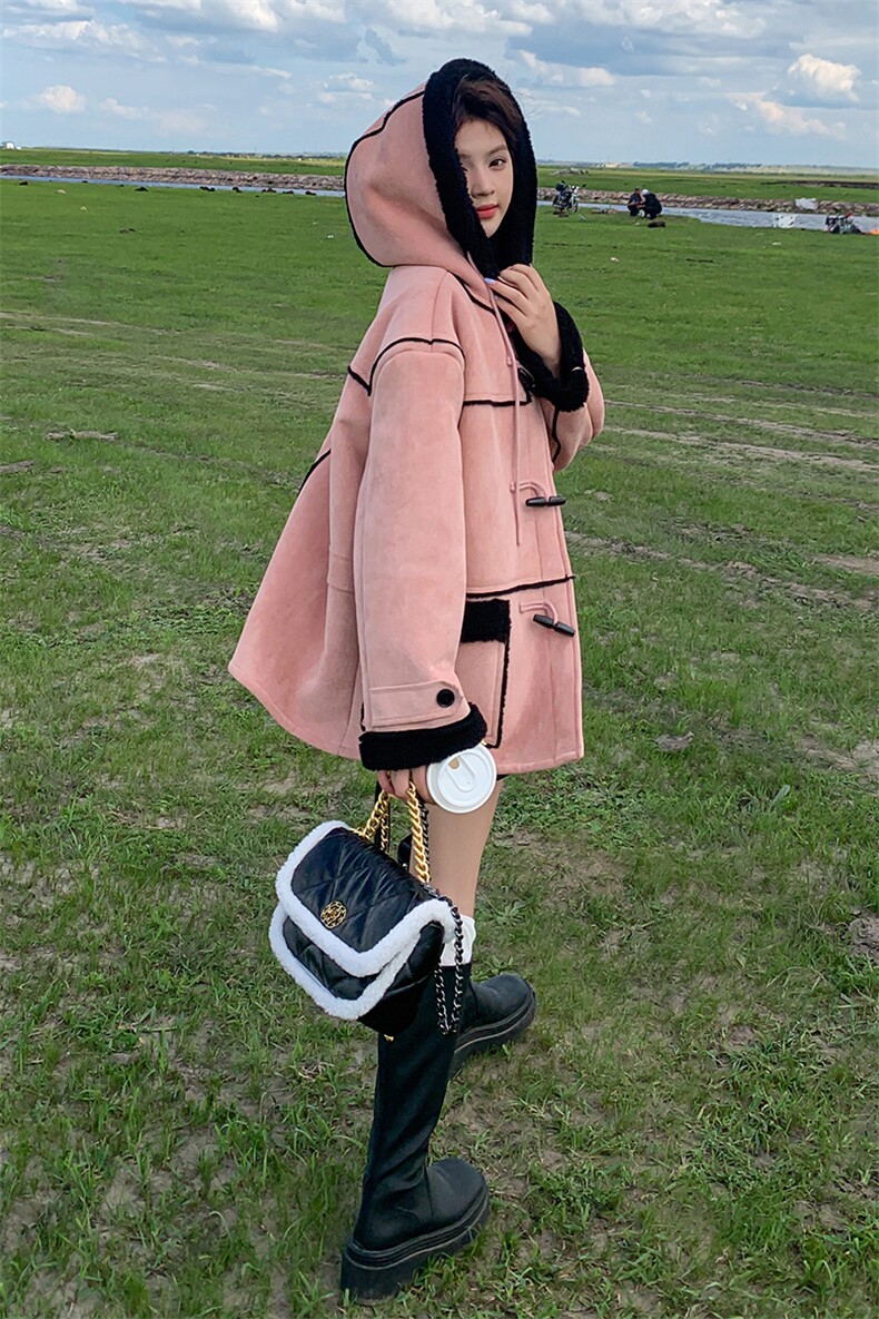 【新款】粉色皮毛一体羊羔毛外套886-P190-K289,女装棉衣/棉服,2C305