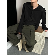 网图慎用老钱风纹理感亨利领针织衫大码T恤男T24519-特P35控68，男装T恤，电商A001