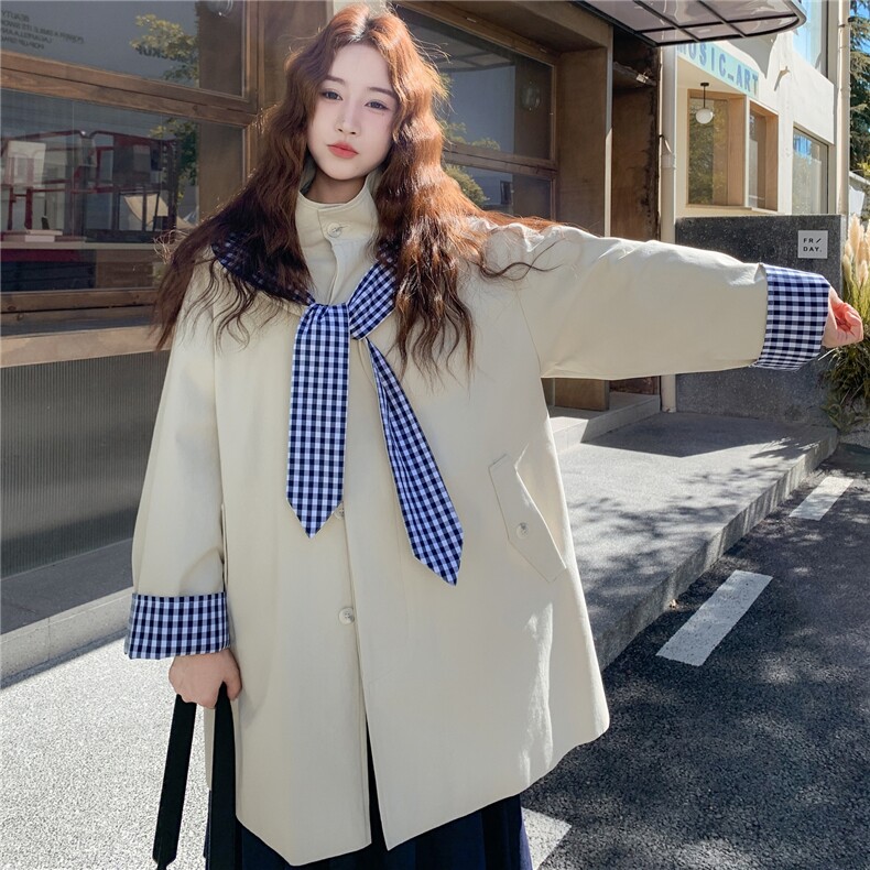 新品！设计感格子拼接风衣外套2C213-902-P195-K289,女装风衣,2C213