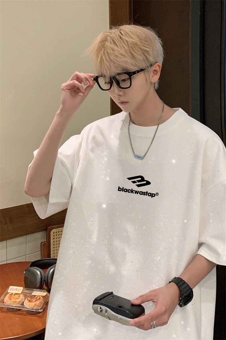 2025夏季新款高品质满天星亮片短袖英文小标印花MT9152-P30控48,男装T恤,星座508（原C305）