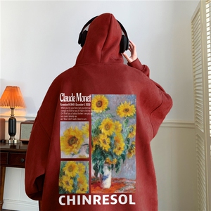 ！麂皮绒连帽卫衣 直播品质重磅400克向日葵印花JL7111-P45图片