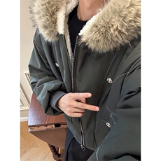 现货重磅boxy短款棉衣座山雕大毛毛领男女棉服水洗工装厚外套，男装棉衣，电商A486